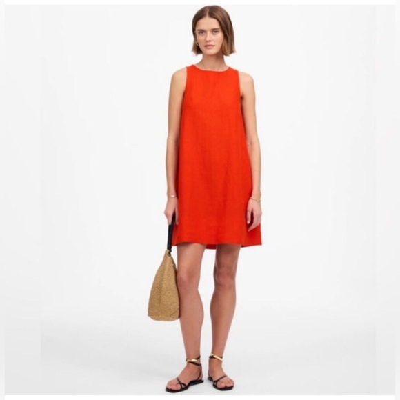 New Madewell Linen Bright Flame Mini Shift Dress Size Medium